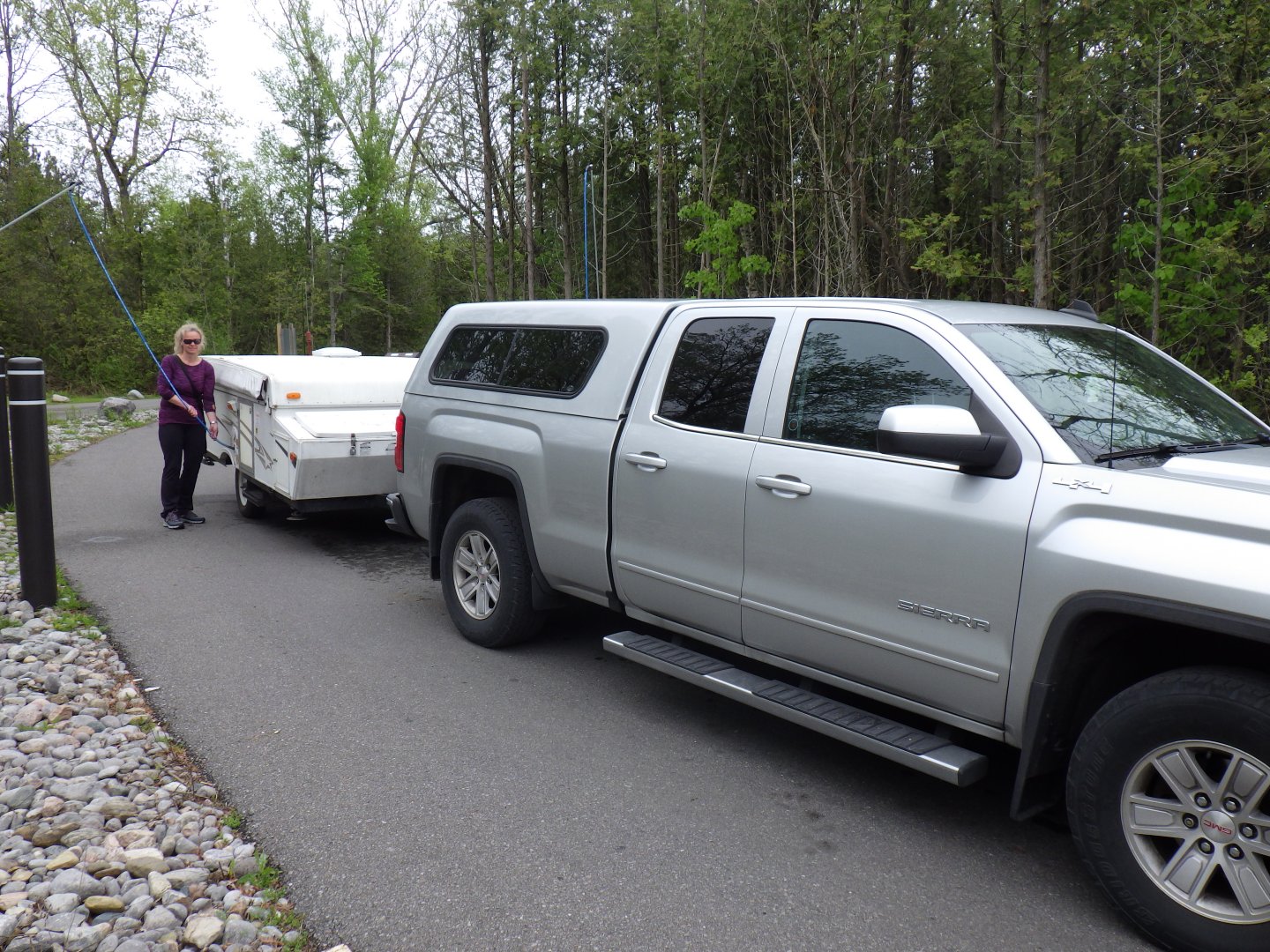 Filling up the water tank in the trailer